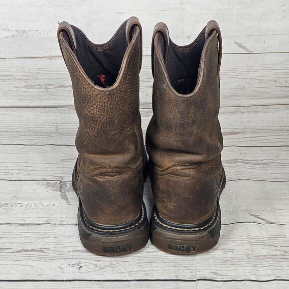 Rocky Kid's WP Waterproof Western Boot for Boys & Girls Brown Leather Size 2.5M - Picture 4 of 7